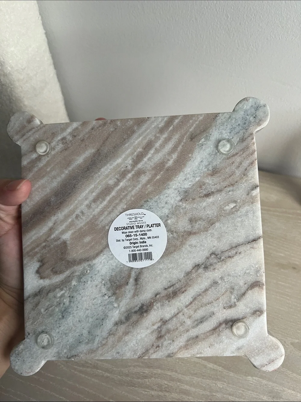 Threshold Marble-Pattern Square Vanity Tray in Beige and Cream